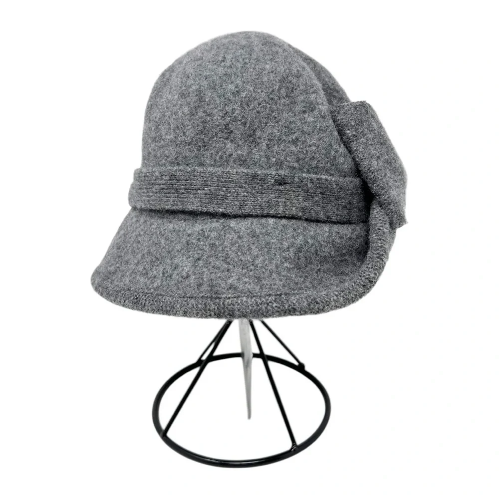 NWT Comhats Gray Wool Blend Bow Front Bucket Hat Size Medium
